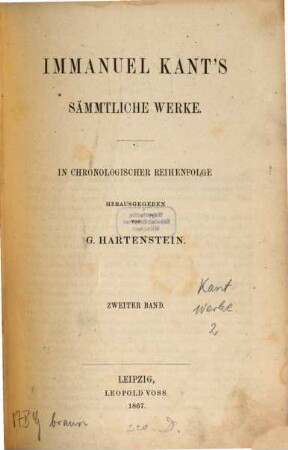 Immanuel Kant's sämmtliche Werke : in chronologischer Reihenfolge, 2
