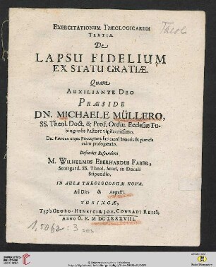 Band 3: Exercitationum Theologicarum ... De Lapsu Fidelium Ex Statu Gratiae