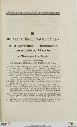 Allgemeines. – Monumente verschiedener Classen