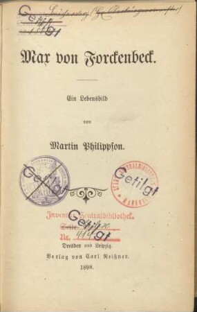 Max von Forckenbeck : ein Lebensbild