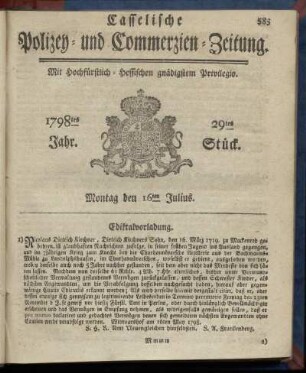 29tes Stueck, Montag den 16ten Julius 1798