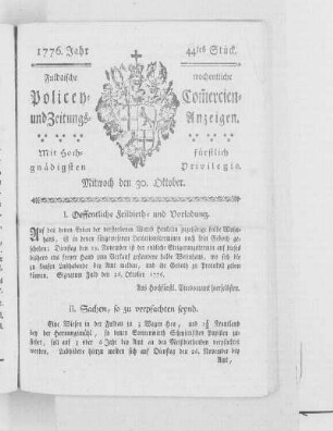 44tes Stück, Ausgabe vom 30. Oktober 1776