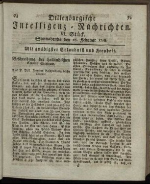 VI. Stück. Sonnabends den 10. Februar 1798.