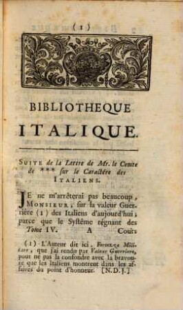 Bibliothèque italique ou histoire littéraire de l'Italie. 4. 1729 = Jan. - April