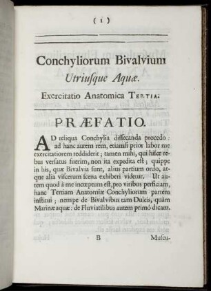 Conchyliorum Bivalvium Utriusque Aqua. Exercitatio Anatomica Tertia.