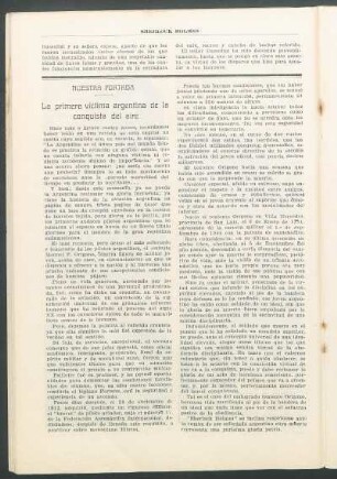 Nuestra portada - La primera víctima argentina de la conquista del aire