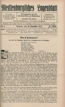 Nr. 5. Rostock, den 20. November 1932. 61. Jahrg.