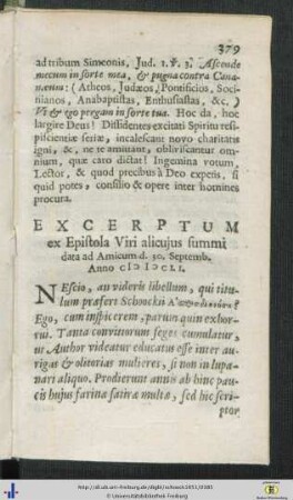 Excerptum ex Epistola Viri alicujus summi ...