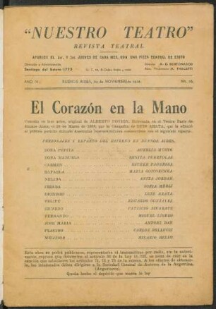1938007600: El corazón en la mano : comedia en 3 actos