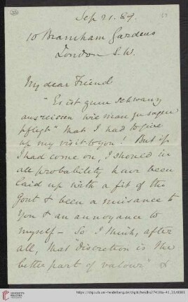 Briefe von Henry E. Roscoe an Robert Wilhelm Bunsen: Brief von Henry E. Roscoe an Robert Wilhelm Bunsen