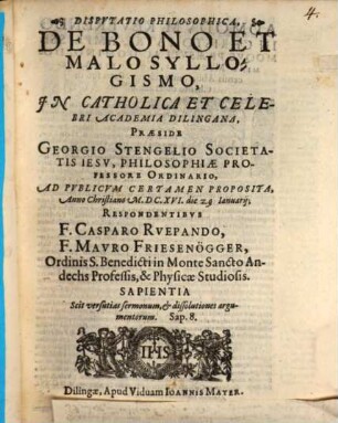 Disputatio philosophica de bono et malo syllogismo