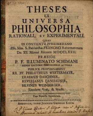 Theses ex universa philosophia rationali et experimentali