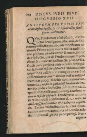 Discussio XVII. An Feudum Per Usum Fructum definiri, sic ut ususfructus feudi genus constituatur.