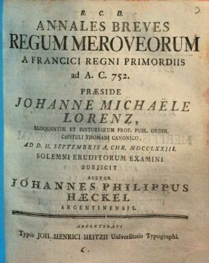 Annales breves regum Meroveorum a Francici regni primordiis ad A. C. 752