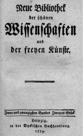 Zwey und zwanzigsten Bandes zweytes Stück