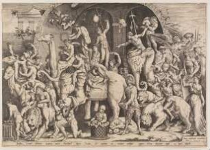 Zug des Bacchus mit Elefanten, Kamelen und Löwen