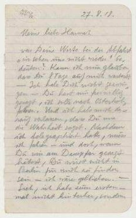Brief von Raoul Hausmann an Hannah Höch, Berlin