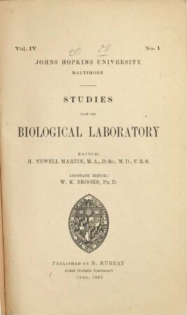 Studies from the Biological Laboratory, 4. 1887/90, Nr. 1 - 3