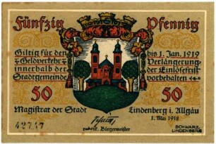 Geldschein / Notgeld, 50 Pfennig, 1.5.1918