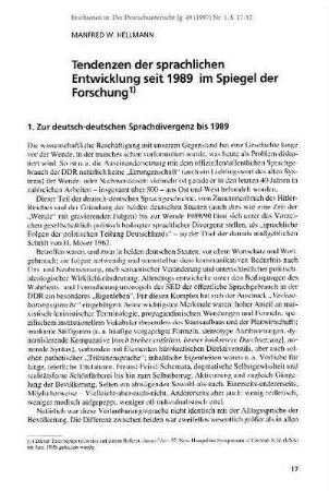 Tendenzen der sprachlichen Entwicklung seit 1989 im Spiegel der Forschung