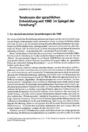 Tendenzen der sprachlichen Entwicklung seit 1989 im Spiegel der Forschung