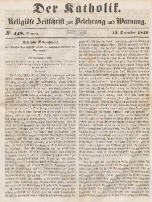 589-590 Kritische Beleuchtung der Hirscher'schen Schrift: "über die kirchlichen Zustände der Gegenwart"