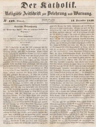 589-590 Kritische Beleuchtung der Hirscher'schen Schrift: "über die kirchlichen Zustände der Gegenwart"