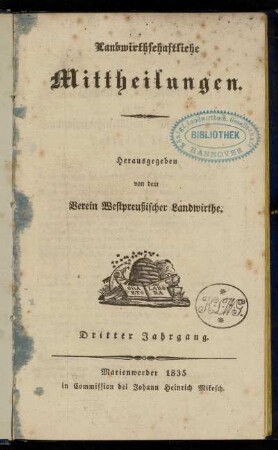 3: Landwirthschaftliche Mittheilungen : Organ d. Hauptvereins Westpreußischer Landwirthe