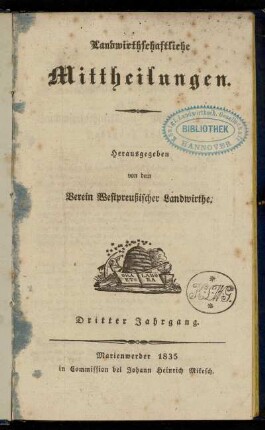 3: Landwirthschaftliche Mittheilungen : Organ d. Hauptvereins Westpreußischer Landwirthe