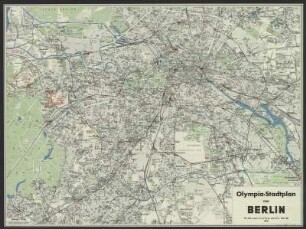 Stadtplan von Berlin, 1:25 000, Druck, 1936 : Olympia-Stadtplan von Berlin / Herstellung: Georg Westermann. - 1:25 000. - Berlin : Reichssportverl. , 1936. - 1 Kt. : Mehrfarbendr. ; 78 x 58 cm. - Mit 4 Nebenkt. auf d. Rücks.: Olympia-Stadion, Reichssportfeld, Das Olympische Dorf, Die Regattastrecke in Grünau