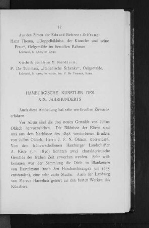 Hamburgische Künstler des XIX. Jahrhunderts
