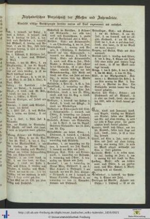 Alphabetisches Verzeichniß der Messen und Jahrmärkte.