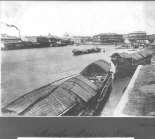 Manila, Philippinen. Pasig mit Dschunken. Blick zur Stadt