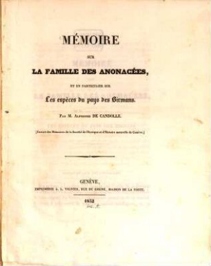 Mémoire sur la famille de Anonacées : et en particulier sur les espèces du pays des Birmans