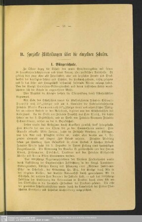 B. Spezielle Mitteilungen über die einzelnen Schulen