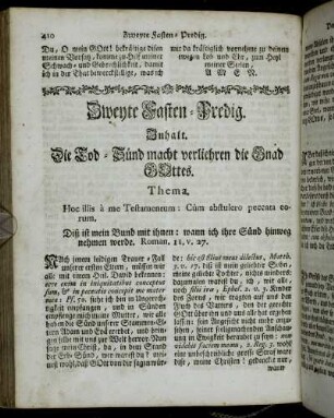 Zweyte Fasten-Predig. Inhalt. Die Tod-Sünd macht verliehren die Gnad Gottes