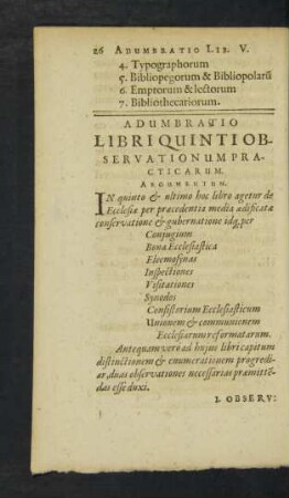 Adumbratio Libri Quinti Observationum Practicarum.