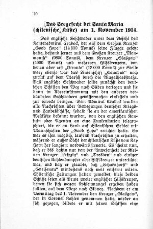 Das Seegefecht bei Santa Maria (chilenische Küste) am 1. November 1914.