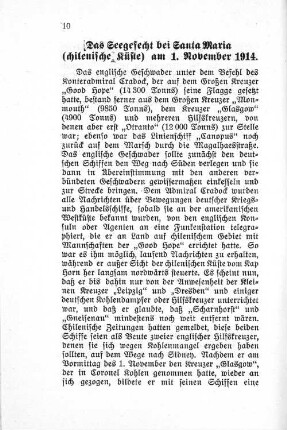 Das Seegefecht bei Santa Maria (chilenische Küste) am 1. November 1914.