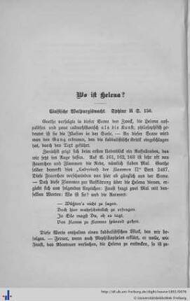 Wo ist Helena? Classische Walpurgisnacht.