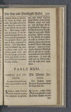 Fable XXXI. Parole de Socrate. Die Worte Socrates.