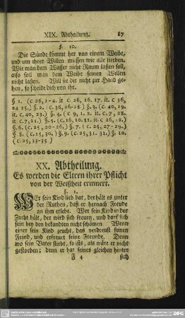 XX. Abtheilung. Es werden die Eltern ihrer Pflicht von der Weißheit erinnert