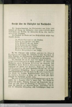 1. Bericht über die Thätigkeit des Ausschusses