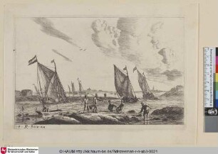 [Blick auf ein Binnegewässer mit Fischern; View of Inland Waterway with Fishermen]