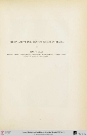 Biagio Pace: Rievocazioni del teatro greco in Italia