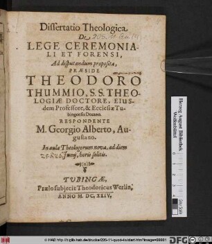 Dissertatio Theologica De Lege Ceremoniali Et Forensi