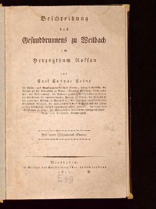 Beschreibung des Gesundbrunnens zu Weilbach im Herzogthum Nassau