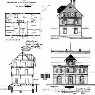 Schopfloch (b Freudenstadt): Empfangsgebäude Verwaltungsgebäude Grundriß DG,Querschnitt,Ansichten