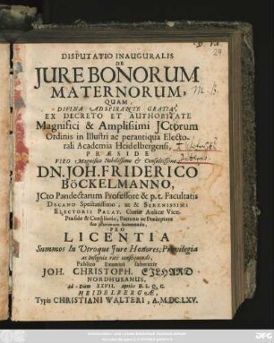 Disputatio Inauguralis De Iure Bonorum Maternorum