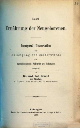 Über Ernährung der Neugeborenen